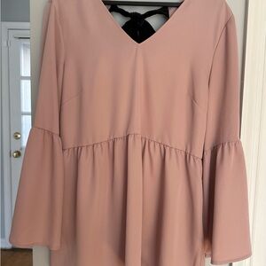 Halogen Pink Bell Sleeve Blouse with Ruffled Tie Front